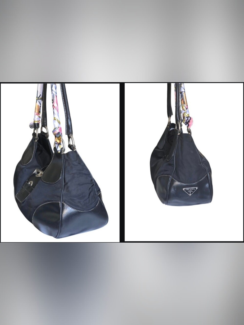 Prada Tessuto Half Moon Buckle Shoulder Bag With Leather Trim & Silver Hardware - Picture 4 of 16